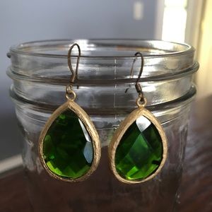 glass green & gold earrings